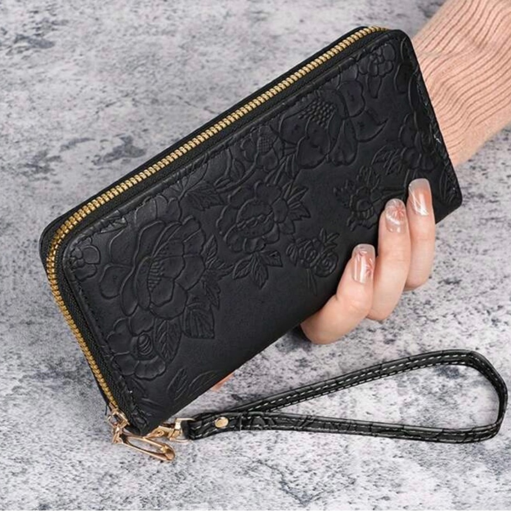 NWT Black Floral Embossed Wallet